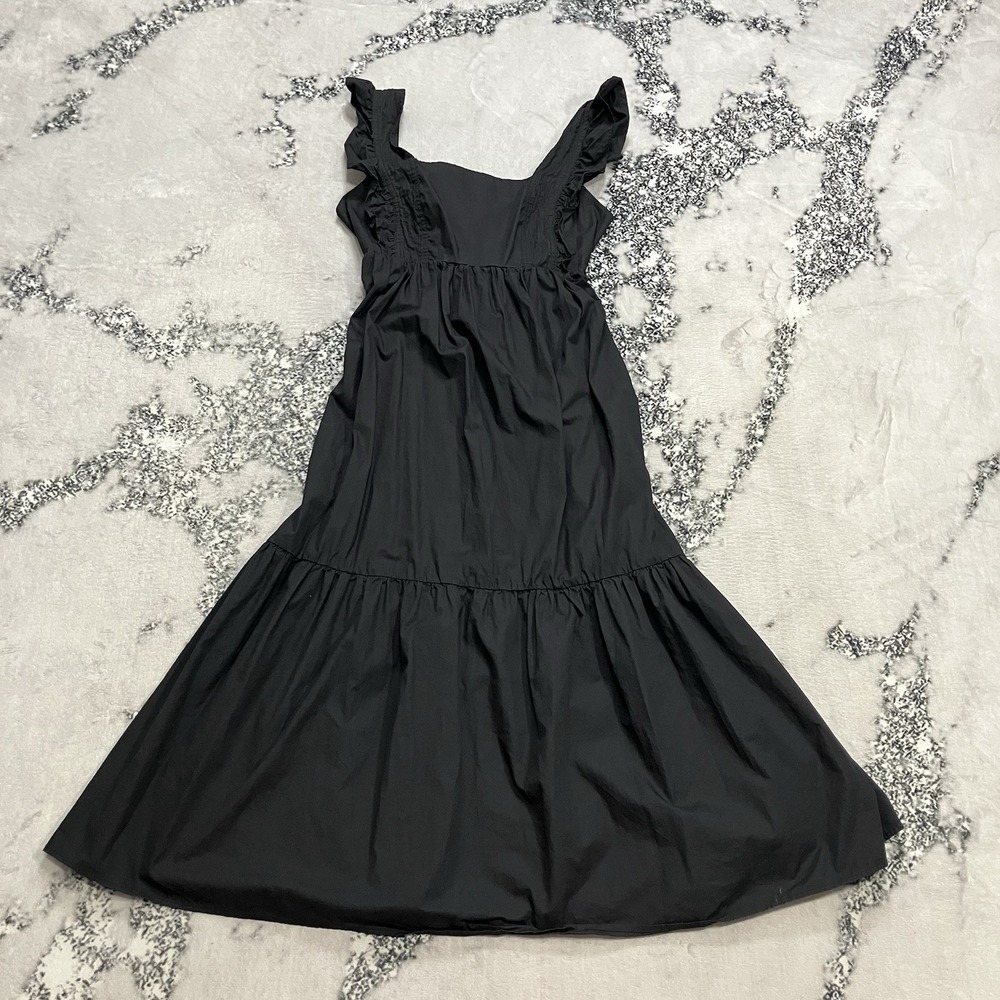 Aqua Black Cotton Dress Large Ruffle Sleeve Tiered Mini Babydoll Poplin